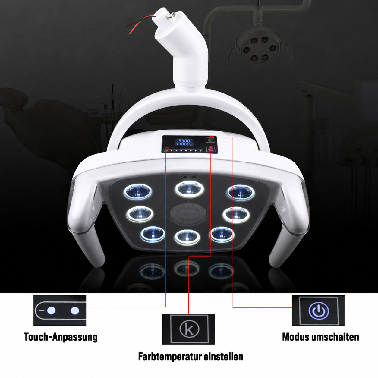 26W 8 LED Lampe Dental Oral Light Induction f&uuml;r Zahnarztstuhl Einheit LED-AZS